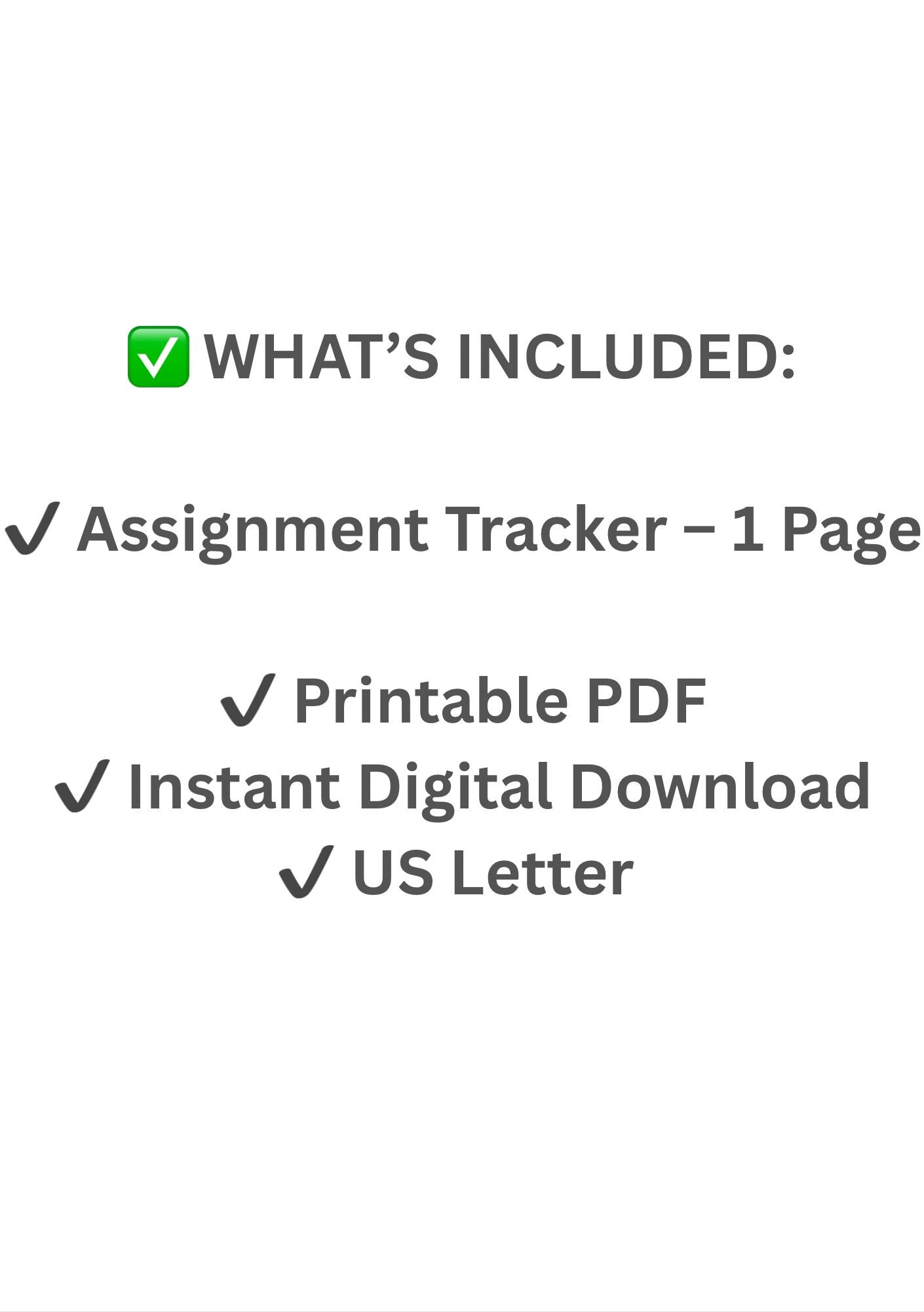 Student Assignment Tracker Printable, Homework Planner PDF, Study ...