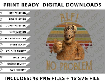 Alf Alien kein Problem Vintage Png-Bundle, SVG-Dateien, digitale Downloads