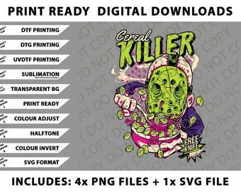 Funny Cereal Killer Sticker Joke Serial Png Bundle, SVG Files, Digital Downloads