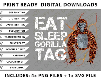 Gorilla Tag VR Gamer for Kids,  Eat Sleep Gorilla Png Bundle, SVG Files, Digital Downloads