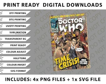 Doctor Who Comic Book Tardis Time png-bundel, SVG-bestanden, digitale downloads
