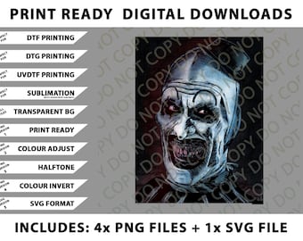 Konst Clownen-tröja, Terrifier-filmen PNG-paket, SVG-filer, digitala nedladdningar