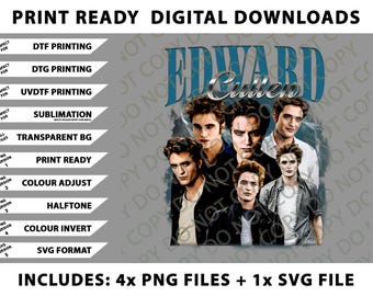 Vintage Edward Cullen Retro 90 Homage Twilight  Png Bundle, SVG Files, Digital Downloads