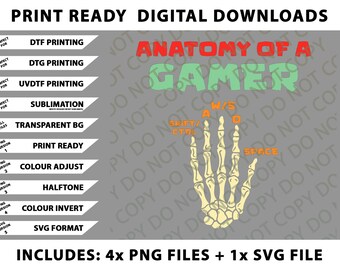 Anatomie eines Gamer-Skeletthand-lustigen Computerspiel-Jungen Png-Bundle, SVG-Dateien, digitale Downloads