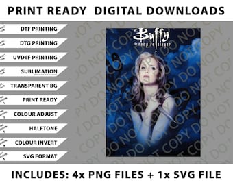 Camiseta con póster de BUFFY, paquete de imágenes PNG de Cazavampiros, archivos SVG, descargas digitales