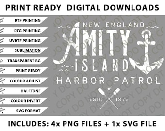 Amity Island - Shark Harbor Patrol Png Bundle, SVG Files, Digital Downloads