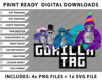 Gorilla Tag Merch Gorilla Tag Party Time Birthday Gangs Png Bundle, SVG Files, Digital Downloads