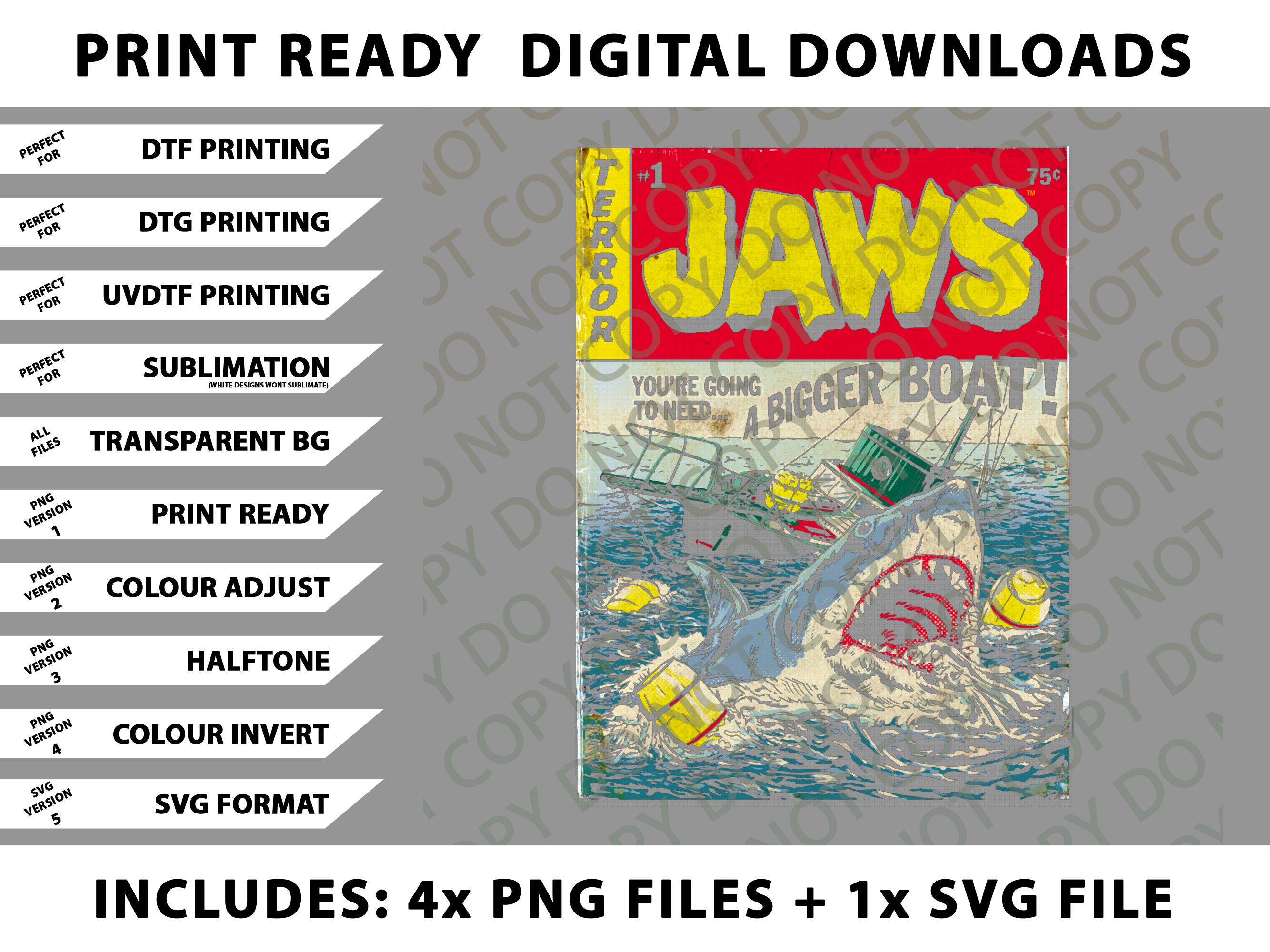 Jaws 1 Edition Comic Book Cover Png Bundle Svg Files Digital 
