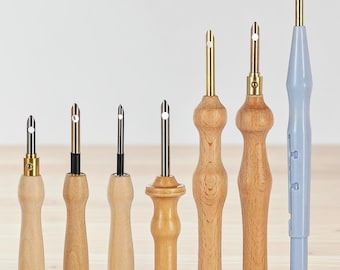 7 Piece Adjustable Punch Needle Embroidery Set Wooden Handle Cross Stitch Punch Pen Kit for DIY Craft Sewing and Stitching