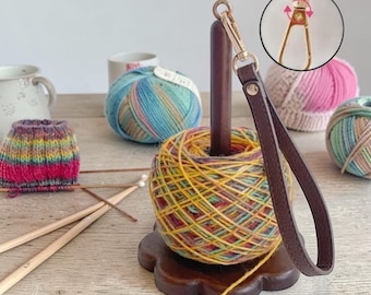 Wooden Wrist Yarn Holder Portable Yarn Spinner with Strap Knitting Crochet Yarn Bowl Alternative DIY Sewing Thread Spool Holder