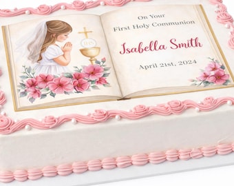 Personalised Communion Edible Cake Topper A4 – Girl Open Book Icing Sheet