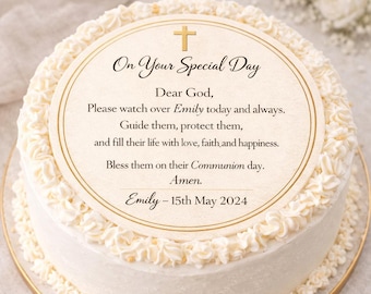 Personalised Communion Cake Topper Bible Prayer Edible Image with Name & Date