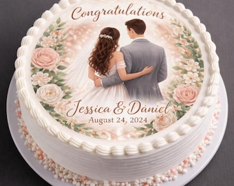 Wedding Cake Topper / Edible Image/ Personalized Topper/ Custom Made