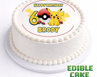Pikachu Cake Topper / Edible Print Image / Custom Pokemon Topper / Personalised Name and Age