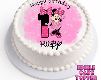Minnie Mouse Cake Topper | Personalized Name & Age | Birthday Party Theme | Edible Print
