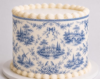 Blue Toile de Jouy Edible Cake Wrap | A4 Icing Sheet Wrap