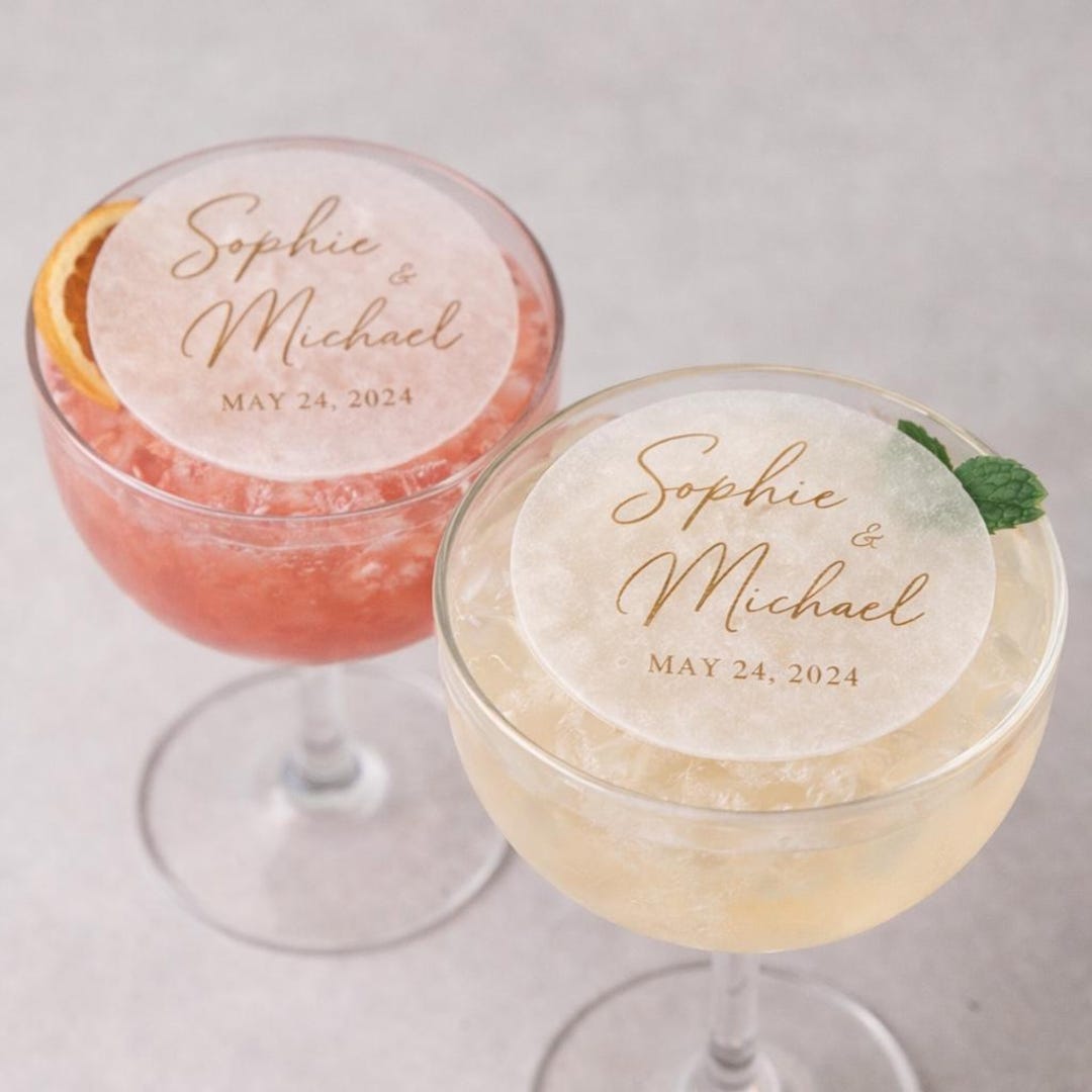 Personalised Wedding Drink Toppers | Edible Wafer Paper Cocktail Discs ...