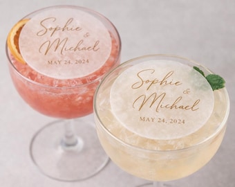 Personalised Wedding Drink Toppers | Edible Wafer Paper Cocktail Discs | Custom Names & Date