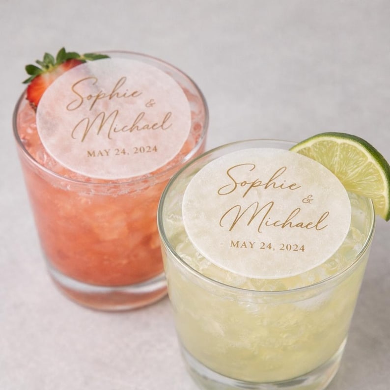 Personalised Wedding Drink Toppers | Edible Wafer Paper Cocktail Discs ...