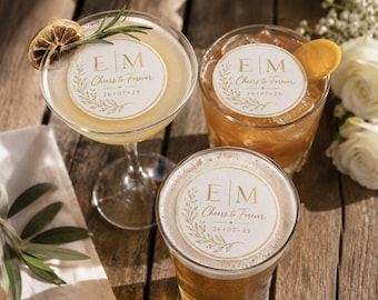Personalised Wedding Drink Toppers | Edible Wafer Paper Cocktail Discs | Custom Names & Date