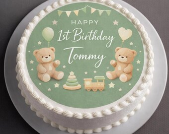 Teddy Bear Cake Topper | Personalized Name & Age | Edible Image