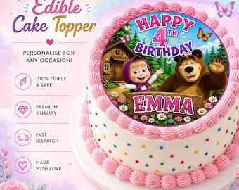 Masha and Bear Edible Cake Topper | Personalised Birthday Decoration