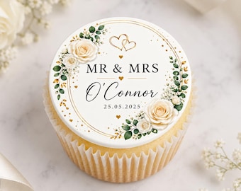 Personalised Wedding Cupcake Toppers – Custom Edible Prints