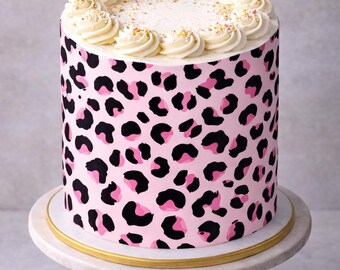 Pink Leopard Print Edible Cake Topper - Seamless Animal Pattern Wrap