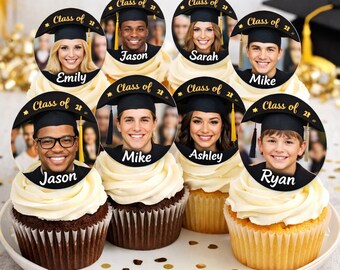 Graduation Photo Cupcake Toppers – Personalised Class of 2026 Edible Images – Custom Face
