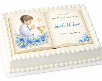 Personalised Communion Edible Cake Topper A4 – Boy Open Book Icing Sheet
