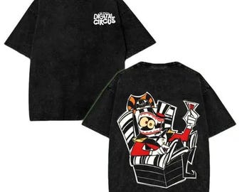 Caine The Amazing Digital Circus Double Printed Lightweight Acid Washed Tee TV Show Graphic Top Shortsleeve