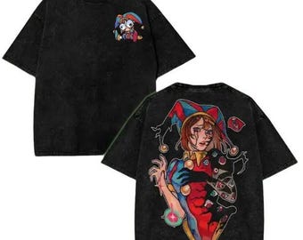 Pomni The Amazing Digital Circus Double Printed Lightweight Acid Washed Tee TV Show