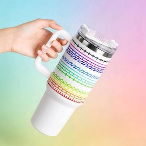 Hidden Message 40oz Tumbler With Handle, Geometric Pattern Travel Mug, Stainless Steel Insulated Coffee Cup, Boho Western Birthday Gift