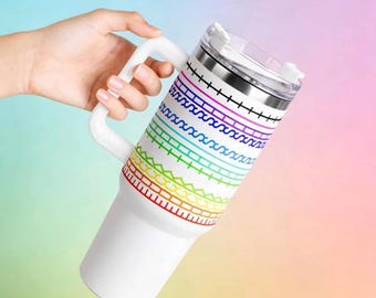 Hidden Message 40oz Tumbler With Handle, Geometric Pattern Travel Mug, Stainless Steel Insulated Coffee Cup, Boho Western Birthday Gift