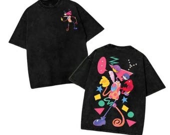 Zooble The Amazing Digital Circus Shirt, Vintage Washed Cartoon Tee, Retro Kidcore Graphic Tshirt, Oversized Heavyweight Cotton Top