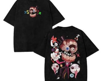 Caine The Amazing Digital Circus Double Printed Lightweight Acid Washed Tee TV Show Graphic Top Shortsleeve