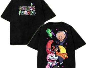 Smiling Friends Washed Cotton Shirt, Adult Animation Series, Graphic Tee, Cartoon Double Printed Vintage Washed Tee Cotton T-shirt