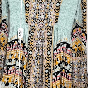 Free People 4 Tegan - Minirobe imprimée à bordures et manches cloche femme Boho bleu image 7