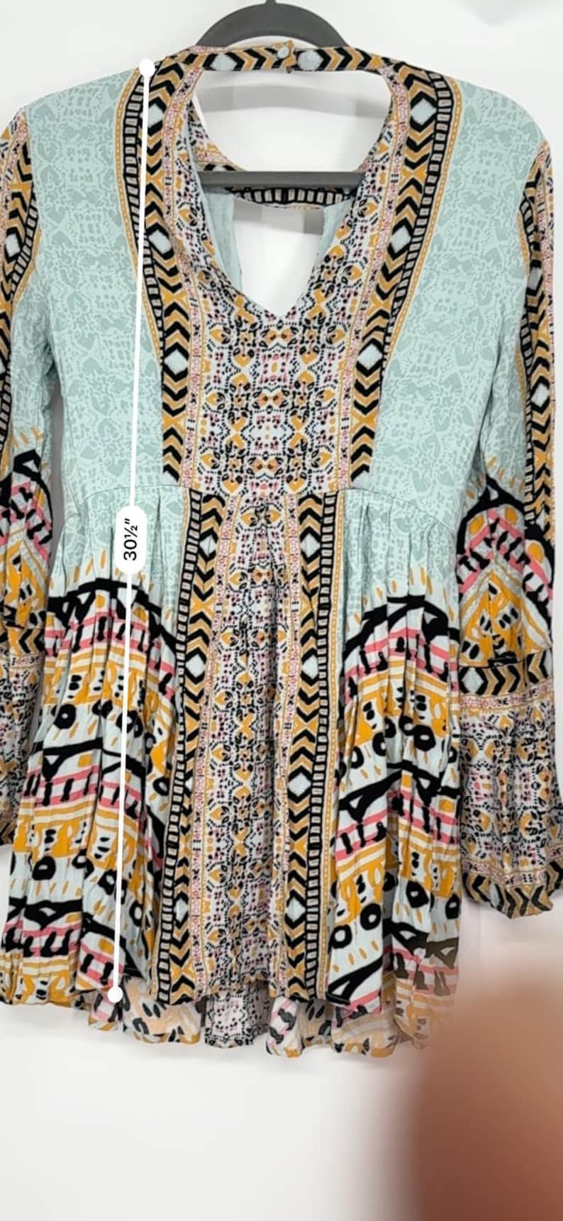 Free People 4 Tegan - Minirobe imprimée à bordures et manches cloche femme Boho bleu image 7