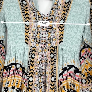 Free People 4 Tegan - Minirobe imprimée à bordures et manches cloche femme Boho bleu image 3