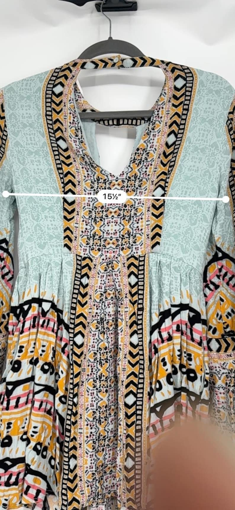 Free People 4 Tegan - Minirobe imprimée à bordures et manches cloche femme Boho bleu image 3