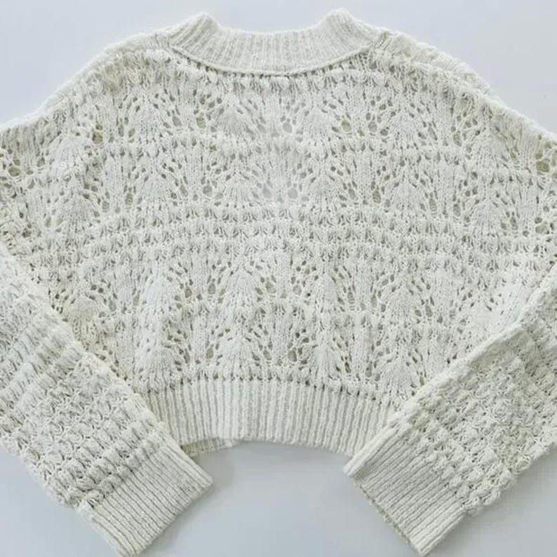 Free People Chloe Cardigan Size Small Cream/white Knit V-Neck 3 Button cropped image 3