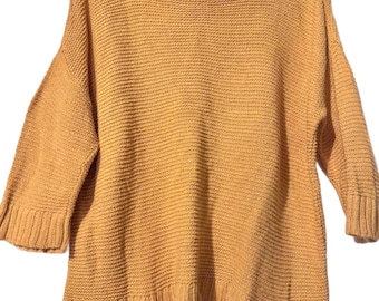 Eileen Fisher Marigold yellow mustard Sweater Boho Linen blend Size S Oversized