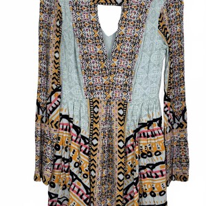 Free People 4 Tegan - Minirobe imprimée à bordures et manches cloche femme Boho bleu image 2