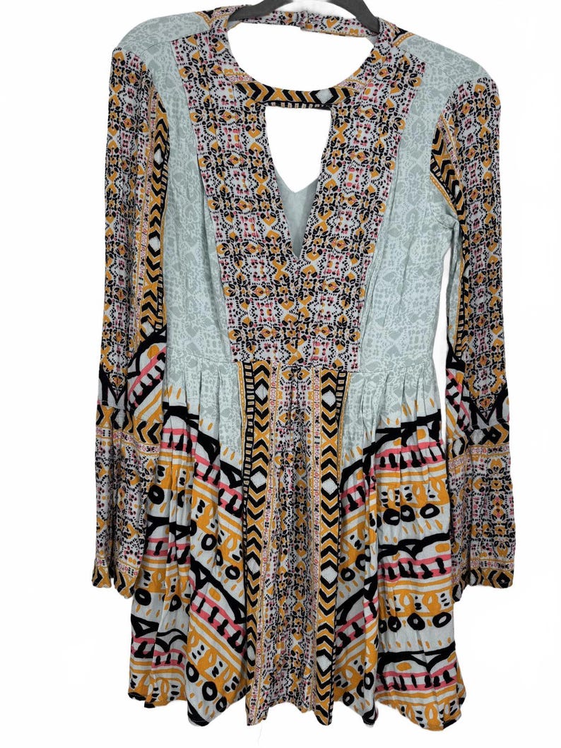 Free People 4 Tegan - Minirobe imprimée à bordures et manches cloche femme Boho bleu image 2