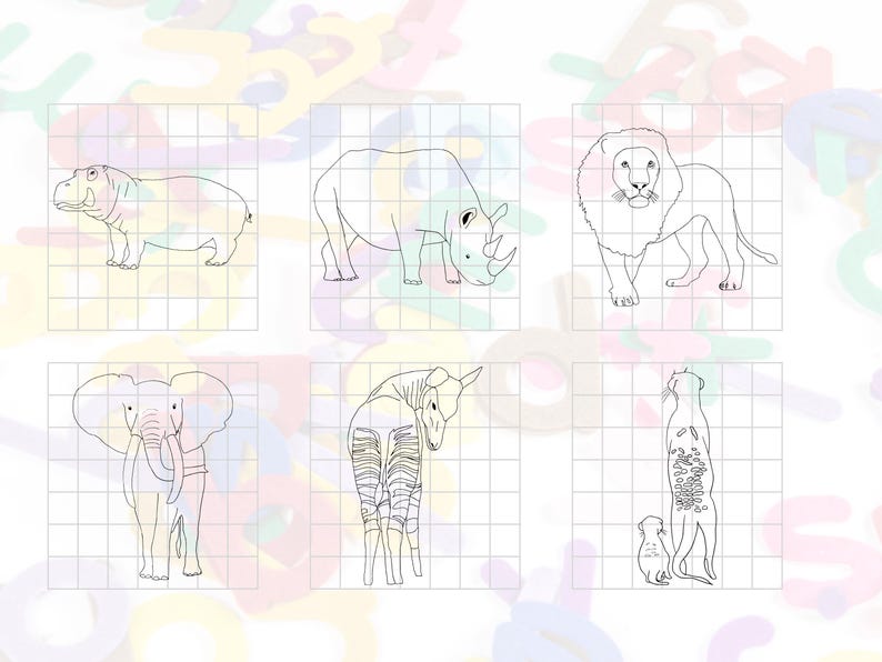 Animal Grid Drawing Worksheets for Kids | Step-by-step Art (printable ...