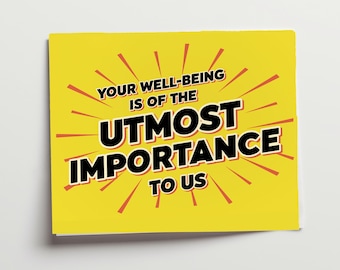 Tarjeta de felicitación imprimible inspirada en Pluribus "Tu bienestar es lo más importante para nosotros" (2 por página tamaño carta) - Descarga instantánea