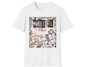 Medical Coder Graphic T-Shirt | Medical Icons, Leopard Accent