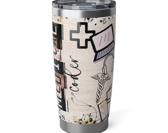 Nurse Caduceus Laptop Stethoscope Tumbler | 20oz Travel Cup, Leopard Accent