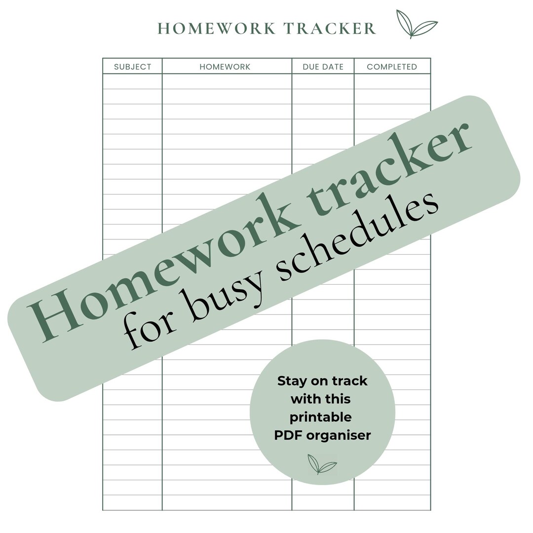 Homework Tracker Printable | Simple Student Homework Planner PDF ...